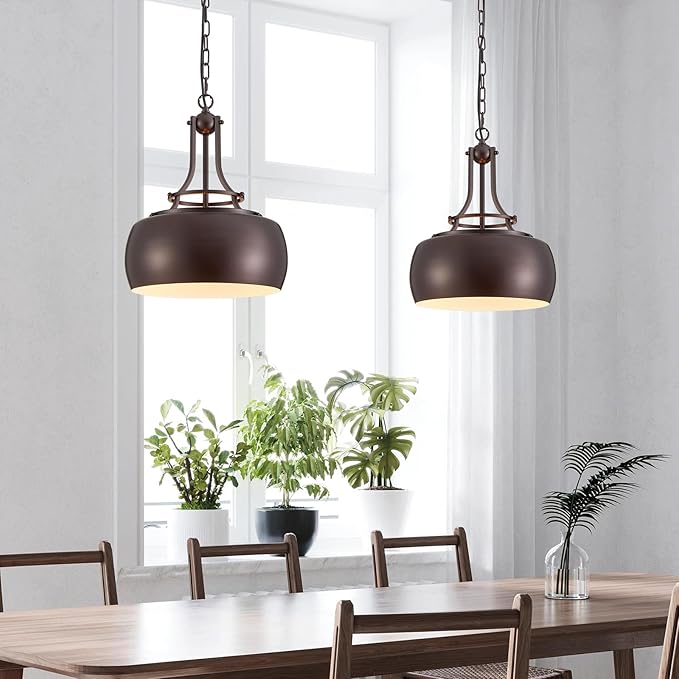 WUZUPS Chandelier Rustic Farmhouse Industrial Round Ceiling Pendant LED Light Fixture with Open Bottom Drum Shade, H 15.7" x W 13.4", Metallic Orb