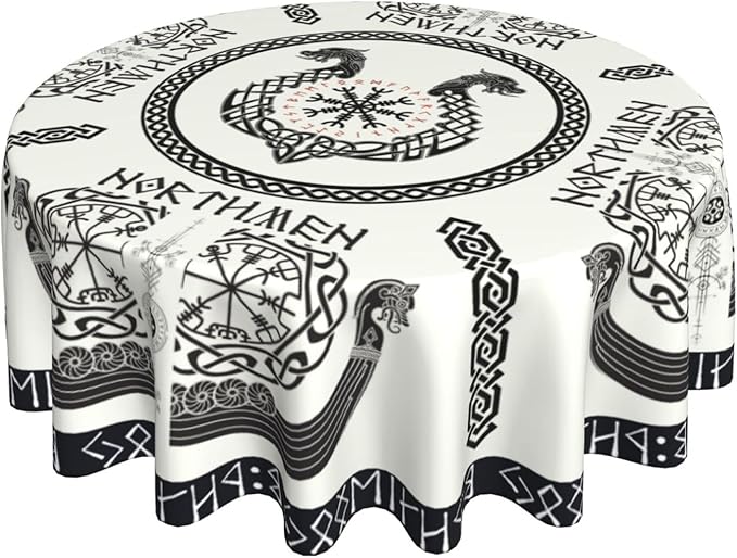 Norse Viking Tablecloth, Nordic Mythology Ancient Mythical Viking Ethnic Style Mythical Animal Water Resisitant Table Cover for Dining Kitchen Living Room Home Party Holiday Decor 36 inch Round