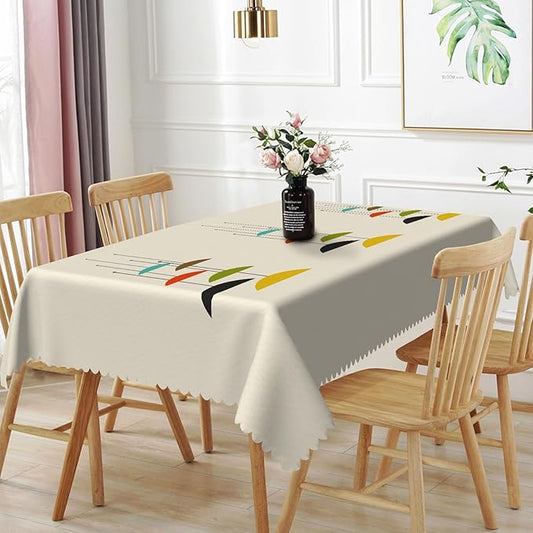 70x140inches Mid Century Tablecloth Modern Geometric Abstract Art Rectangle Table Cloth Waterproof and Stain Resistant Fabric Table Cover for Kitchen Dining Room Cafe Patio Indoor Outdoor Use