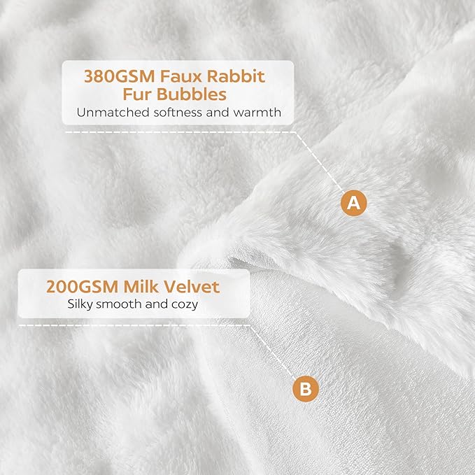 Tokokimo Fluffy Fleece King Size Duvet Cover Set, Ultra Soft Reversible Heavyweight Bedding Set, Extra Warm Winter Duvet Cover Set with 2 Pillow Cases, All Season Fuzzy Comforter Cover Set, White