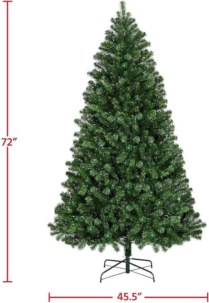 Yaheetech 6Ft Pre-lit Spruce Artificial Hinged Christmas Pine Tree Prelighted Holiday Xmas Tree for Home Party Decoration with 300 Warm White Lights and 818 Branch Tips, Green