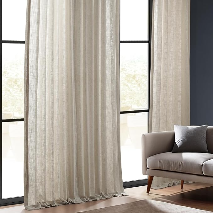 HPD HALF PRICE DRAPES Heavy Faux Linen Light Filtering Curtains for Bedroom 84 Inches Long (1 Panel) - Rod Pocket Curtains for Living Room - Window Curtains Home Decor - 50 X 84, Melted Cream