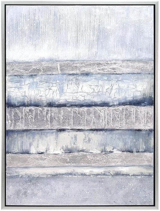 Empire Art Direct Abstract Wall Art Textured Hand Painted Canvas by Martin Edwards, Champagne Frame, 40" x 30", Winter Steps