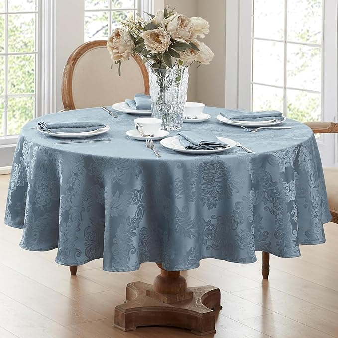 Newbridge Barcelona Damask Fabric Napkins, Set of 4, Blue – No Iron, Soil Resistant Cloth Napkins for Dining, Parties and Holidays