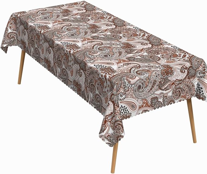 70x140 Inch Paisley Rectangle Tablecloth Bohemian Retro Brown Beige Geometric Patterned Table Cloth Bohemian Washable Durable Table Cover for Dining Banquet Garden Patio Holiday Gathering