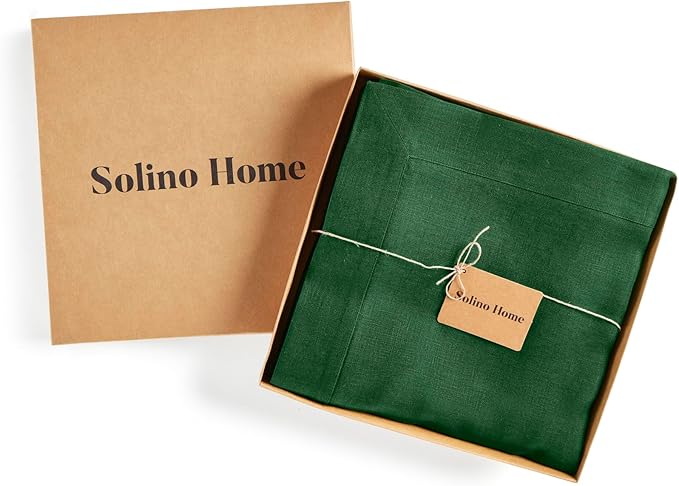 Solino Home Linen Tablecloth for Rectangle Tables 60 x 108 Inch - 100% Pure Linen Pine Green Table Cloth - Fete, Machine Washable Cloth Tablecloth for Fall, Autumn, Thanksgiving, Christmas