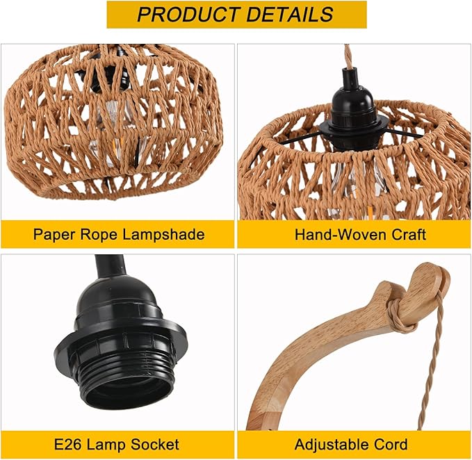 Plug in Wall Sconce,Farmhouse Wicker Wall Lamp Plug in,Hand Woven Rattan Wall Light Farmhouse Rustic Boho Sconces Wall Lighting for Living Room Bedroom