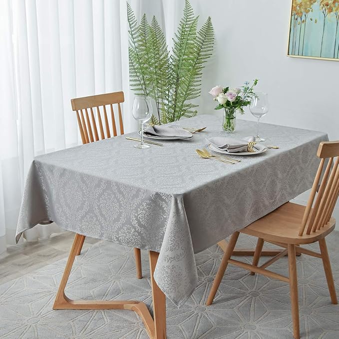 maxmill Jacquard Tablecloth Damask Design Water Resistance Antiwrinkle Heavy Weight Soft Table Cloth for Buffet Banquet Parties Event Holiday Dinner Rectangle 60 x 84 Inch Light Grey