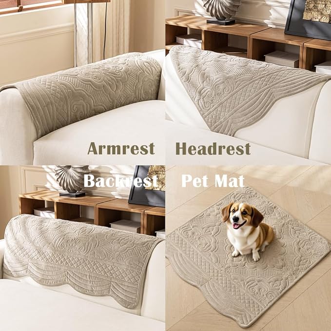 Couch Cover Sofa Covers Washable, Velvet Fleece Sofa Slipcovers for 2 Cushion Couch, Non-Slip Furniture Protector for Dog Pet, L Shaped Recliner Sectional Couch Cover Taupe,36"X47"(Only 1 Pcs)
