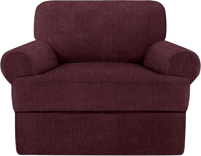 2 Pieces T Cushion Chair Covers with Arms Super Stretch Chair Slipcover for Living Room Pet Dog Universal Slip Cover Anti Slip Armchair Furniture Protector (Burgundy, 1 Cushion)