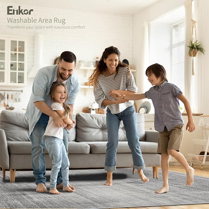 Enkor Runner Rugs for Hallway, 2x10 Washable Soft Non Slip Abstract Rugs for Kitchen, Modern Mat for Entryway Living Room Bedroom Light Grey