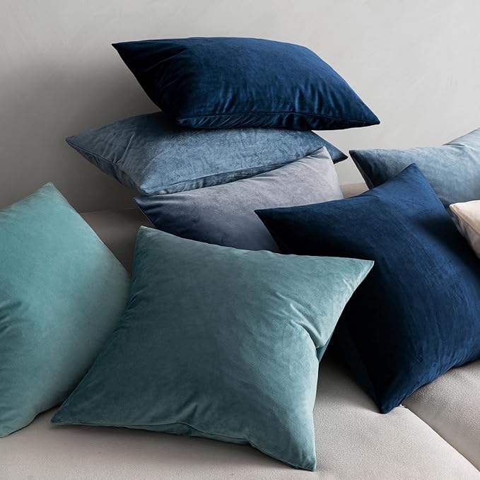 MIULEE Pack of 2 Velvet Soft Solid Decorative Square Throw Pillow Covers Set Cushion Case for Spring Sofa Bedroom Car 16x16 Inch 40x40 Cm Dark Blue