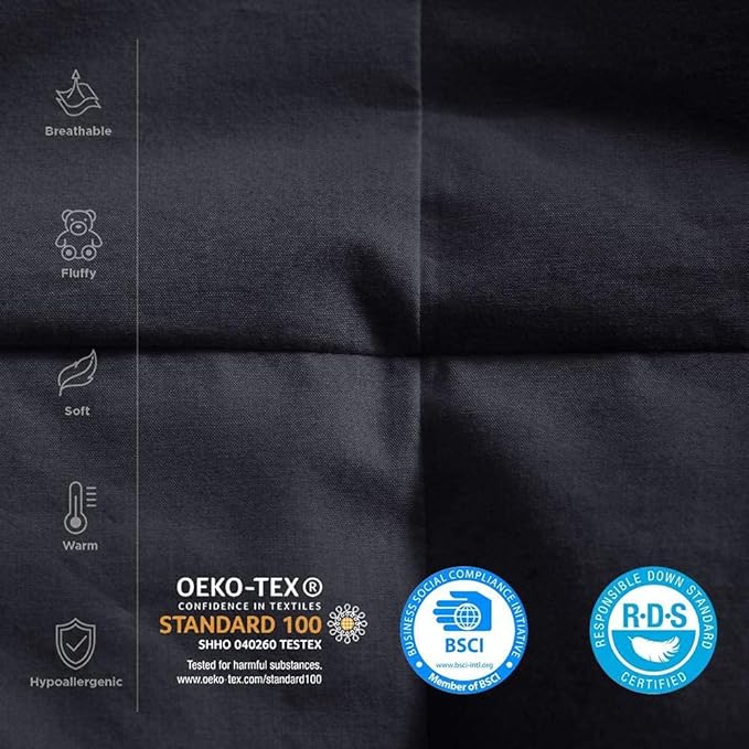 Luxurious Palatial King/Super King Goose Down Comforter, 120 X 90 inches, Unique Black Solid, 600 Thread Count, 100% Egyptian Cotton Cover, 85 Oz Fill Weight, 750 Fill Power