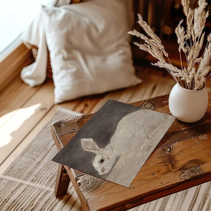 XOCUUI Vintage Rabbit Wall Art - Spring Easter Bunny Poster Decor - Modern Farmhouse Easter Egg Decoration for Bedroom Living Room - Rabbit Lover Gift - Rustic French Country Decor 8x10 - Unframed