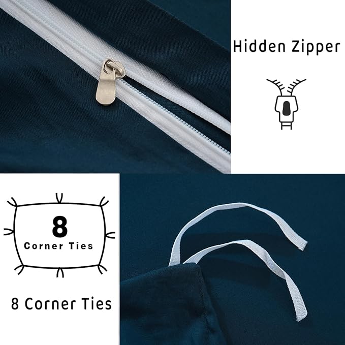 100% Organic Cotton Oversized King Duvet Cover 400 Thread Count Percale 120x98 Inches Sateen Comforter Cover Soft and Breathable Bedding Set 3 Piece（Navy,Oversized King）