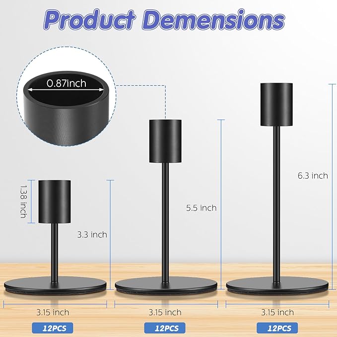 Sieral Candle Holders Bulk Taper Candlesticks Holders Set Modern Decorative Metal Candelabras for Wedding Anniversary Home Dinning Table Centerpiece Xmas Party Decor(Matte Black,36 Pcs)
