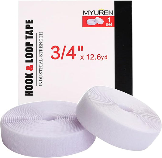 Sew on Hook and Loop Style 3/4 Inch Non-Adhesive Back Nylon Strips Fabric Fastener Non-Adhesive Interlocking Tape White,12.6 Yard