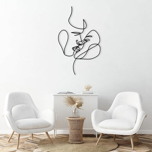2 Faces Love Line Wall Art, Minimalist Woman Face Art,Metal Couple Face Line Wall Art,Couple Metal Wall Decor Sign, Livingroom Wall Hanging Gift (19.68 x 12.2” / 50 x 31 cm, Black)