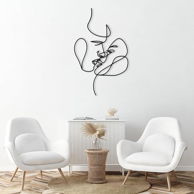 2 Faces Love Line Wall Art, Minimalist Woman Face Art,Metal Couple Face Line Wall Art,Couple Metal Wall Decor Sign, Livingroom Wall Hanging Gift (23.6 x 14.56” / 60 x 37 cm, Gold)