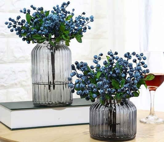 Mistari Artificial Flowers California Faux Blueberries Artificial Blueberry Stems for Decorating Blueberry Picks Fruit Fake Silk Flowers Home Decorative Party Wedding (20 Pack)