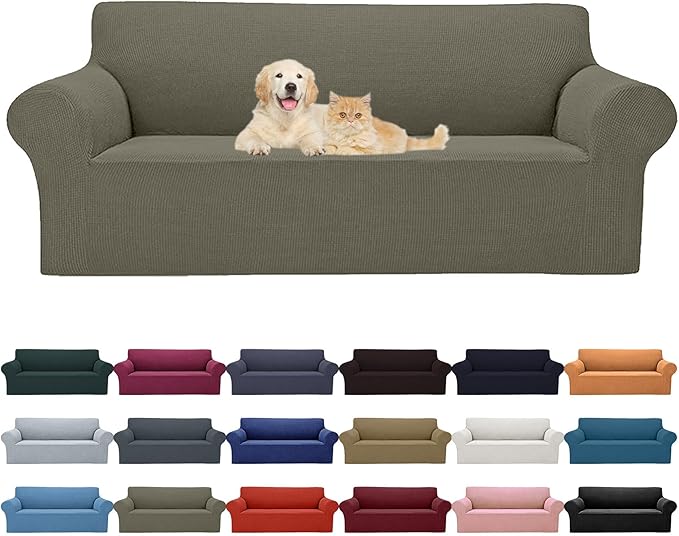 Cupuamon 2025 New Stretch Oversized Sofa Slipcovers Couch Sofa Cover for 4 Seater Furniture Protector Covers with Elastic Bottom Jacquard Fabric Small Checks for Pets, Kids - Khaki