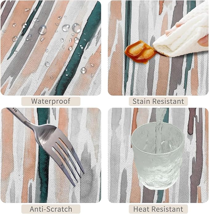 70x90inches Modern Rectangle Tablecloth Teal Orange Grey Abstract Painting Aesthetic Stripe Table Cloth Washable and Reusable Fabric Table Cover for Kitchen Dining Room Living Room Home Decor