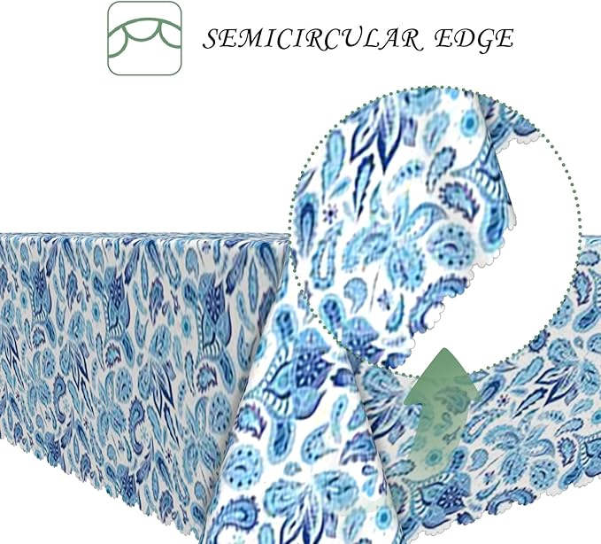 60x120 Inch Paisley Rectangle Tablecloth Vintage Blue Flower Table Cloth Washable Durable Table Cover for Kitchen Party Dining Garden Picnic Patio Decor