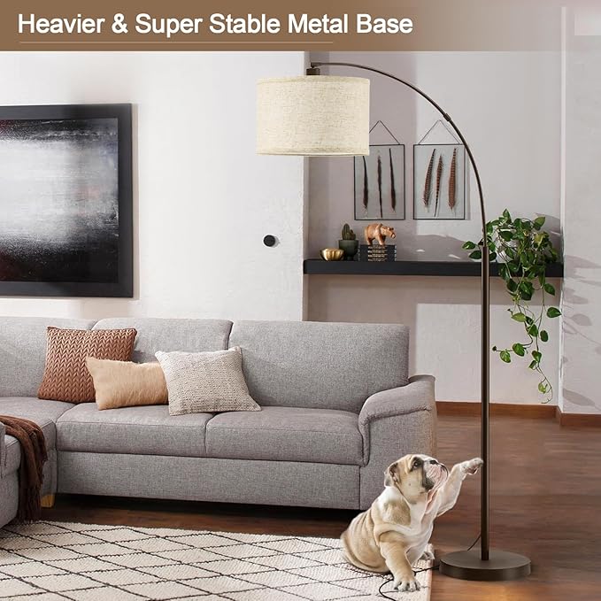 Luvkczc 71" Arc Floor Lamp for Living Room, Vintage Floor Lamp with Adjustable Lamp Head, Tall Pole Lamp with Foot Pedal Switch, Over Couch Arched Reading Light for Bedroom, Office, Study Room