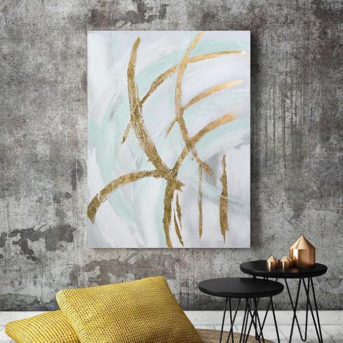 Empire Art Direct Abstract Wall Art Textured Hand Painted Canvas by Martin Edwards, Unframed, 40" x 30", Golden Streaks