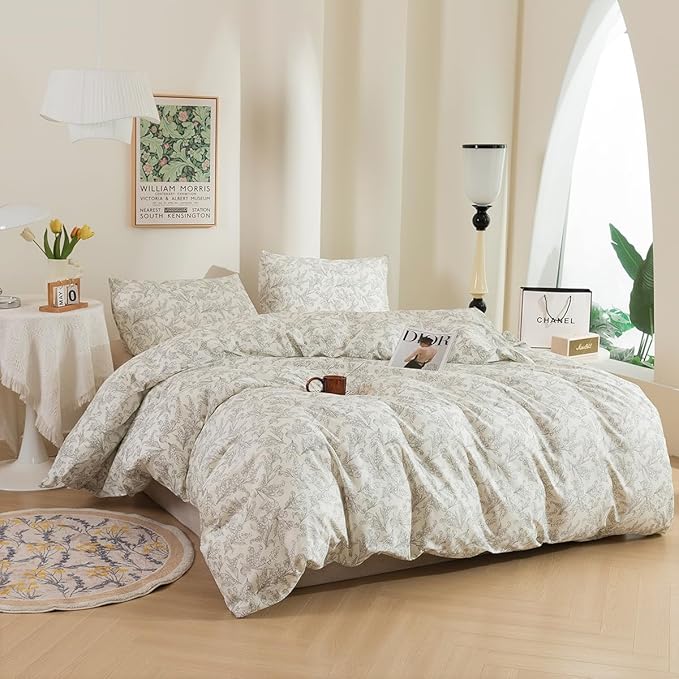 ECOCOTT Duvet Cover King Size Vintage Floral Pattern Duvet Cover Set, Ultra Soft & Breathable Comforter Cover with Zipper Closure 4 Ties Bedding Set