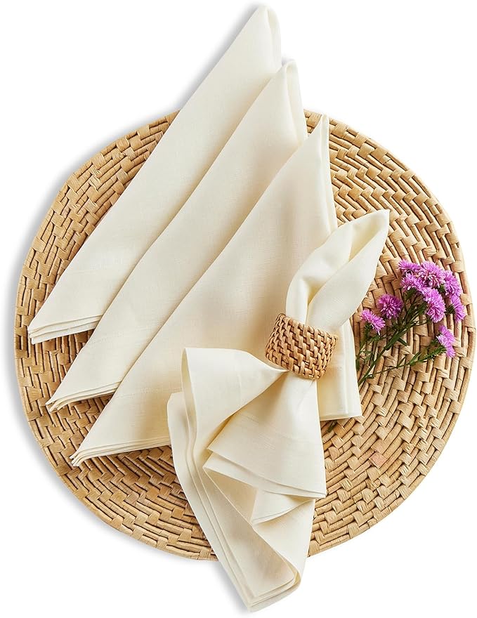 Solino Home Ivory Linen Napkins Set of 4-100% Pure Linen Cloth Washable Dinner Napkins 20 x 20 Inch for Christmas, Holiday, New Year - Fete
