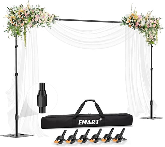EMART Backdrop Stand,10x7ft(WxH) Adjustable Photo Background Stand with Upgrade Rod,Heavy Duty Flat Base,Metal Pipe and Drape Frame for Wedding,Birthday Party,Decorations,Photography Studio