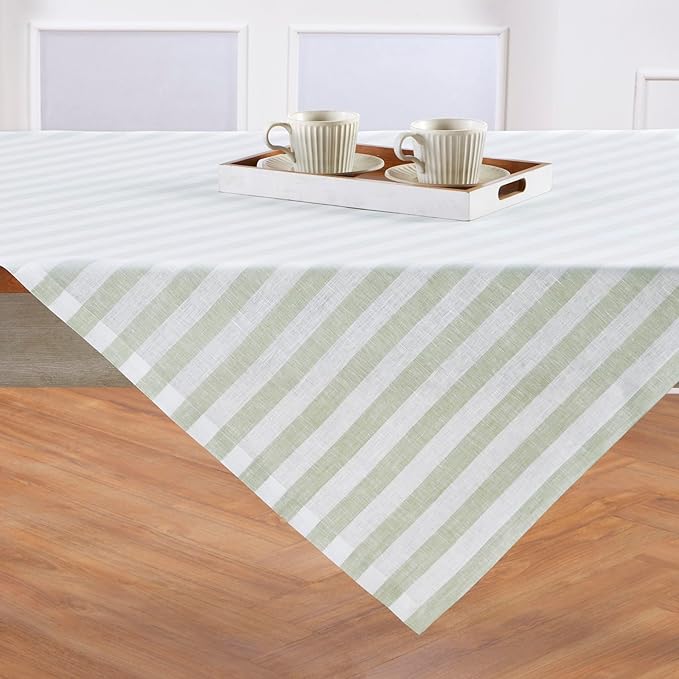 Solino Home Linen Tablecloth 52 x 52 Inch - Sorrento Stripe, 100% Pure Linen Sage and White Square Tablecloth - Machine Washable Table Throw for Fall, Autumn, Thanksgiving, Christmas