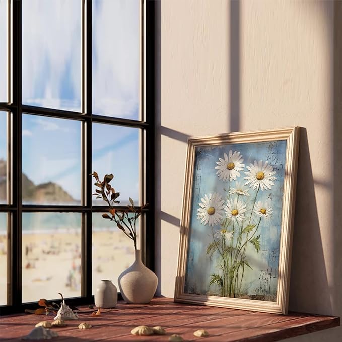XOCUUI Unframed Wall Art For Bedroom DéCor Farmhouse Floral Canvas Wall Art White Daisy Wall Picture Daisy Canvas Print Neutral Artwork for Home Living Room Bedroom Office 11x14