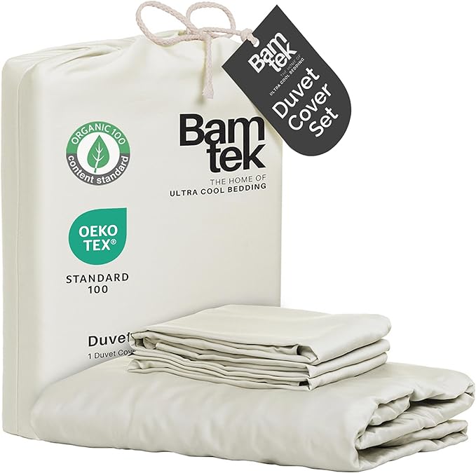 Duvet Cover Set - 100% Viscose Derived from Bamboo Duvet Cover Queen Size, 3 PC Luxury Cooling Duvet Cover for Hot Sleepers, Silky Buttery Soft Comforter Cover & 2 PC Queen Pillowcases, Ivory