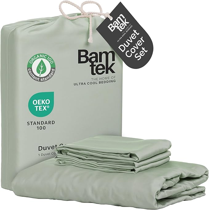 Duvet Cover Set - 100% Viscose Derived from Bamboo Duvet Cover Queen Size, 3 PC Luxury Cooling Duvet Cover for Hot Sleepers, Buttery Soft Comforter Cover & 2 PC Queen Pillowcases, Sage
