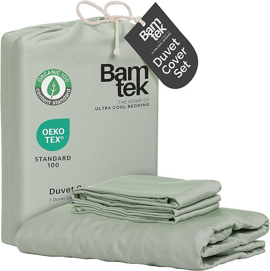Duvet Cover Set - 100% Viscose Derived from Bamboo Duvet Cover Queen Size, 3 PC Luxury Cooling Duvet Cover for Hot Sleepers, Buttery Soft Comforter Cover & 2 PC Queen Pillowcases, Sage