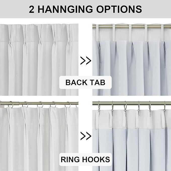 Vision Home White Pinch Pleated Full Blackout Curtains Thermal Insulated Window Curtains 63 inch for Living Room Bedroom Room Darkening Pinch Pleat Drapes with Hooks Back Tab 2 Panel 40" Wx63 L
