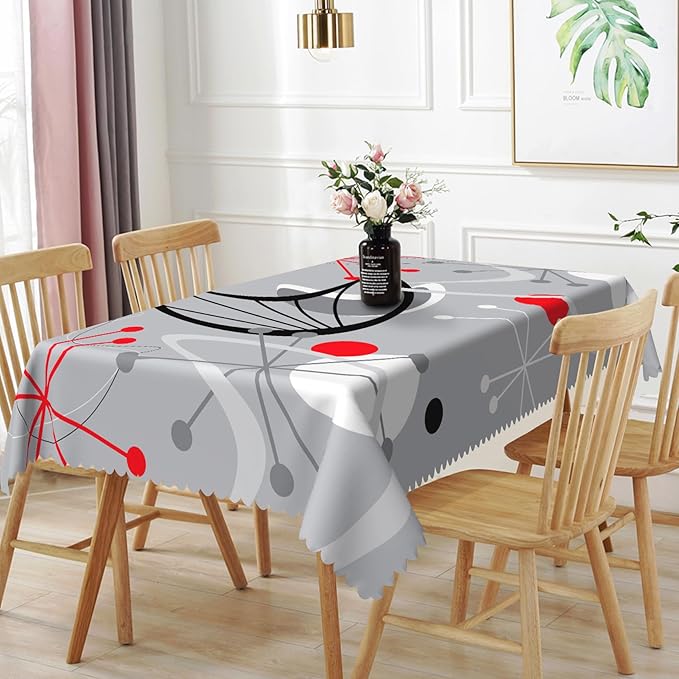 54x86inches Atomic Pattern Table Cloths Mid Century Modern Geometric Farmhouse Tablecloth Washable and Wrinkle Resistant Fabric Table Cloth Cover for Dining Room Kitchen Home Decoration