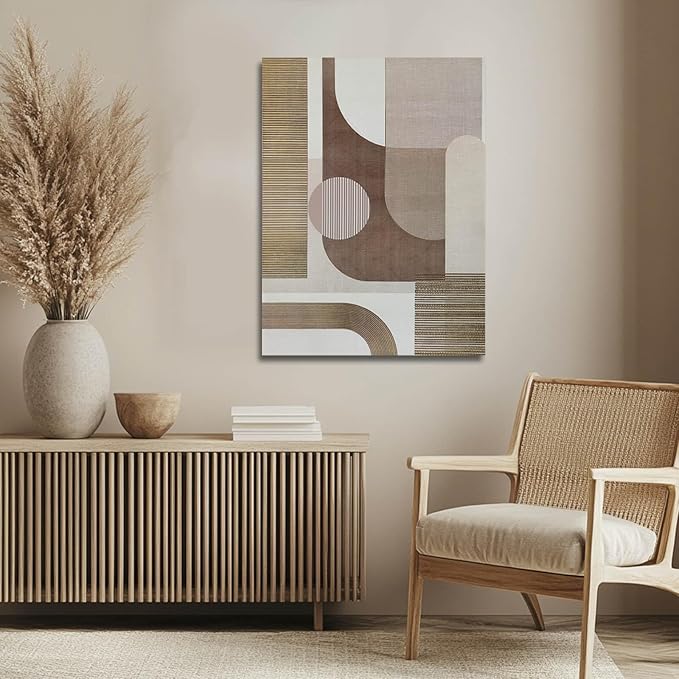 ZENPEE Neutral Beige/Taupe Geometric Wall Art, Minimalist Abstract Canvas Print, Framed & Ready to Hang, Modern Decor for Living Room and Bedroom, 32 x 24 Inches