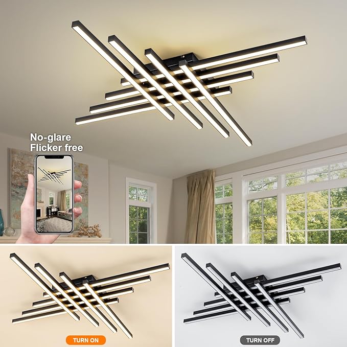 JAYMP Modern Ceiling Light with Remote, 45.7" Black Sputnik Ceiling Lamp, 128W Dimmable LED Lighting Fixture for Dining Room, Living Room, Kitchen Island, 8 Lights