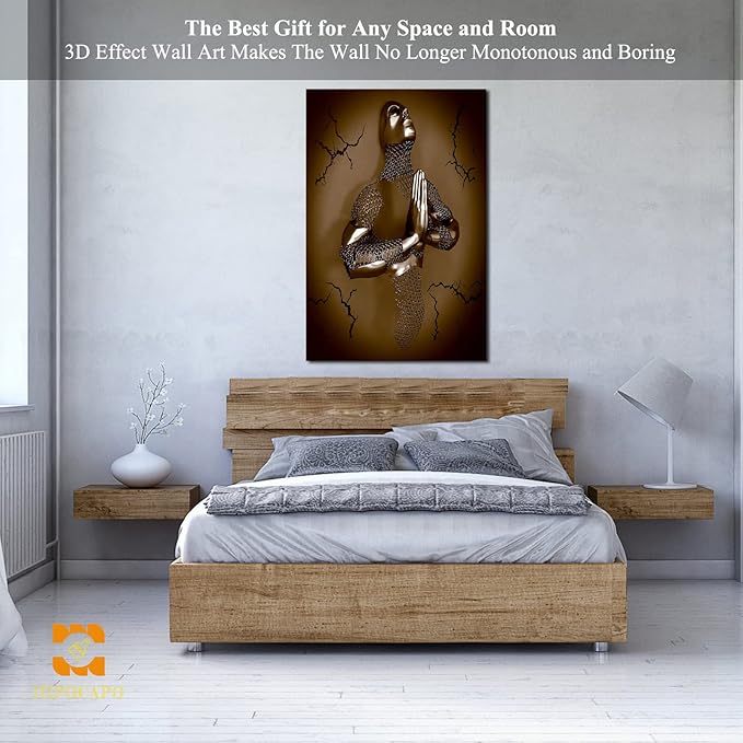 3D Wall Art Decor Artwork - 3D Metal Effect Wall Art Merged Hands for Modern Wall Art, Large Wall Art for Bedroom Dercorations Framed 32”x48”x1Pcs