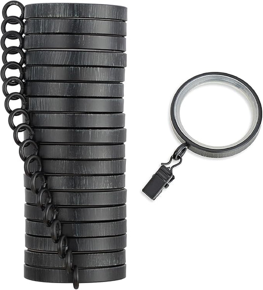 MODE Cambria Designer Series - Premium Easy Glide 18 Count Curtain Rings - Metal with Smooth, Quiet Nylon Inserts with Clips - 2 inch Diameter (1-5/8 inch Inside Diameter) - Weathered Black
