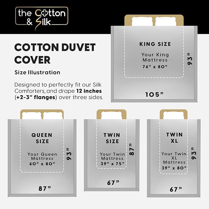 THE COTTON & SILK®️ 100% Luxury Long-Staple Cotton Duvet Cover Set - Soft & Breathable - Include 1 Duvet Cover with Corner Ties & Hidden Zipper, 2 Pillow Shams - Misty Blue, King/California King Size