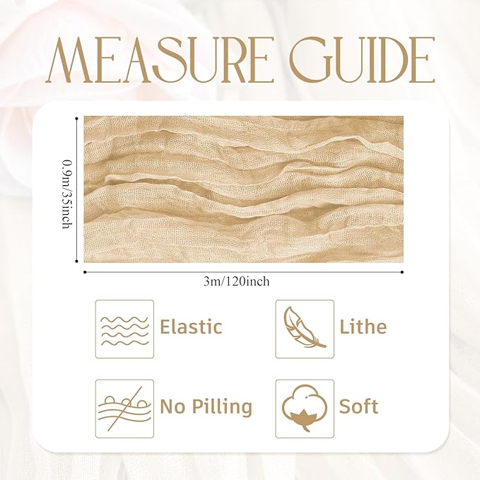 Wokceer Cheesecloth Table Runner Sand 10FT Boho Gauze Christmas Cheese Cloth Table Runner for Party Easter Rustic Sheer Table Runners for Baby Bridal Shower Wedding Table Decor