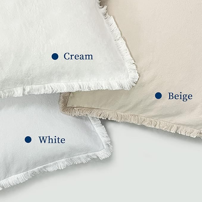 ZWJD Pillow Covers 24x24 Set of 2 Beige Throw Pillow Covers with Fringe Chic Cotton Decorative Pillows Square Cushion Covers for Sofa Couch Bed Living Room Farmhouse Boho Decor