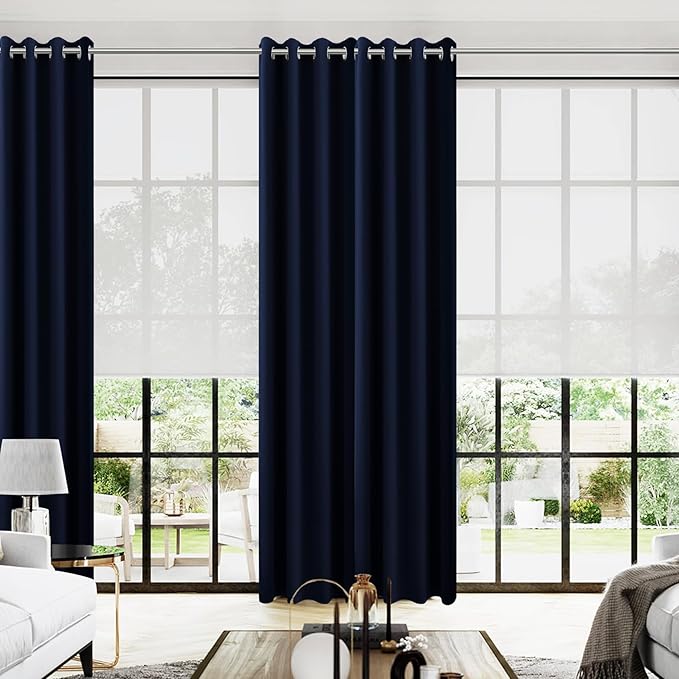 KOUFALL Extra Long 120 Inch 10 FT Curtains 10FT Foot Blackout with Grommets Black Out XL Curtains for Living Room 2 Panels Set,Navy Blue