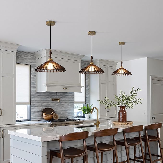 Modern Wooden Pendant Light, Wabi Sabi Light Fixture Walnut Adjustable Ceiling Lamp for Kitchen Island,Dining Room, Living Room, Bedroom