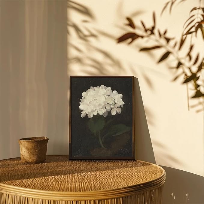 XOCUUI Unframed Wall Art for Living Room Decoration Canvas Room Decor White Hydrangea Oil Painting Canvas Prints Bedroom Bathroom Wall Art Kitchen Office Wall Decor 11x16in