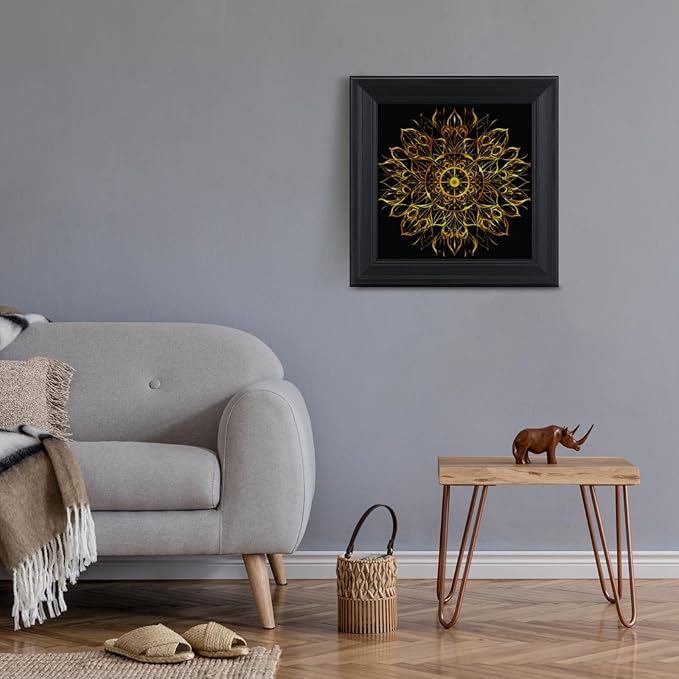 Brivoria Mandala Wall Art Home Decor, Golden Sacred Centerpiece with Layered Frame Design, Modern Spiritual Wall Accent for Living Room Hallway Dining Room or Meditation Area, Artistic Display, 16x16